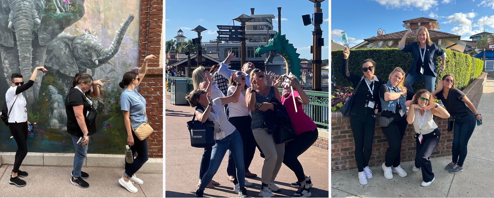 Corporate team completing a scavenger hunt challenge at Disney Springs